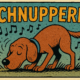 Comiczeichnung eines Hundes, der mit der Nase am Boden schnuppert. Um ihn herum schweben Musiknoten. Über dem Motiv steht das Wort Schnuppern